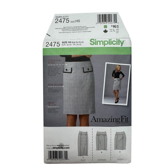SIMPLICITY Amazing Fit Pencil Skirt Pattern Uncut #2475 Size H5 (6,8,10,12,14) - Picture 2 of 5